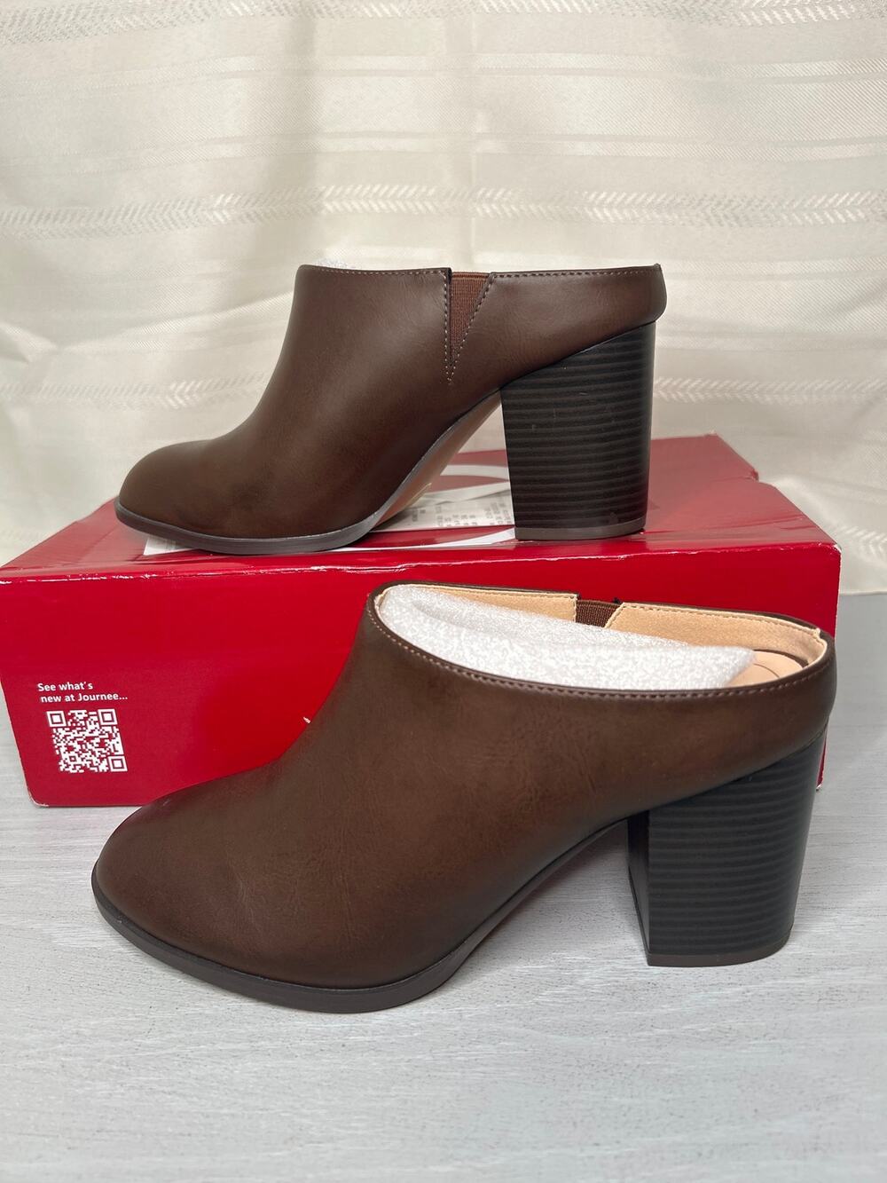 Journee Collection Kendra Pointed Toe Open Heel Pumps Chocolate Size 7M
